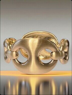 18k Matte Gold Plated Luxury Chunky Pig Nose Mariner Link Cuff Bangle Bracelet